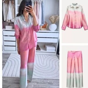 ZARA TIE DYE PRINT WIDE LEG PANTS